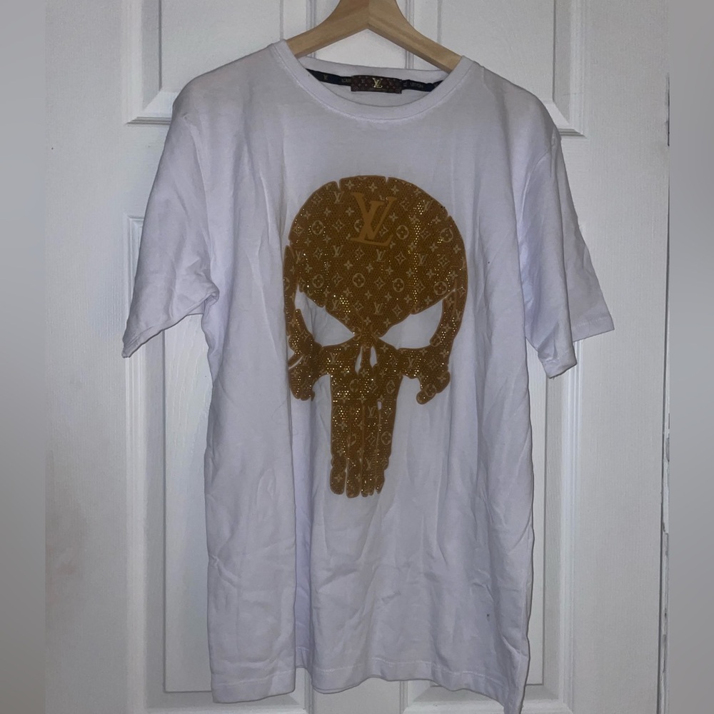 White and Gold Skull Graphic T-Shirt